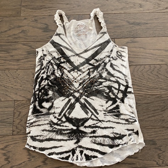 GUESS Tiger Racerback Tank Top with Studs and Rhinestones - Picture 4 of 10